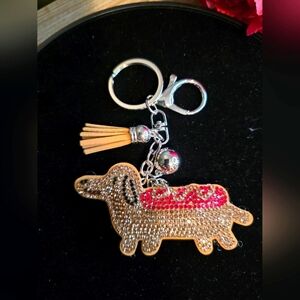 Rhinestone Dachshund Dog Keychain – Sparkly Pup Bag Charm